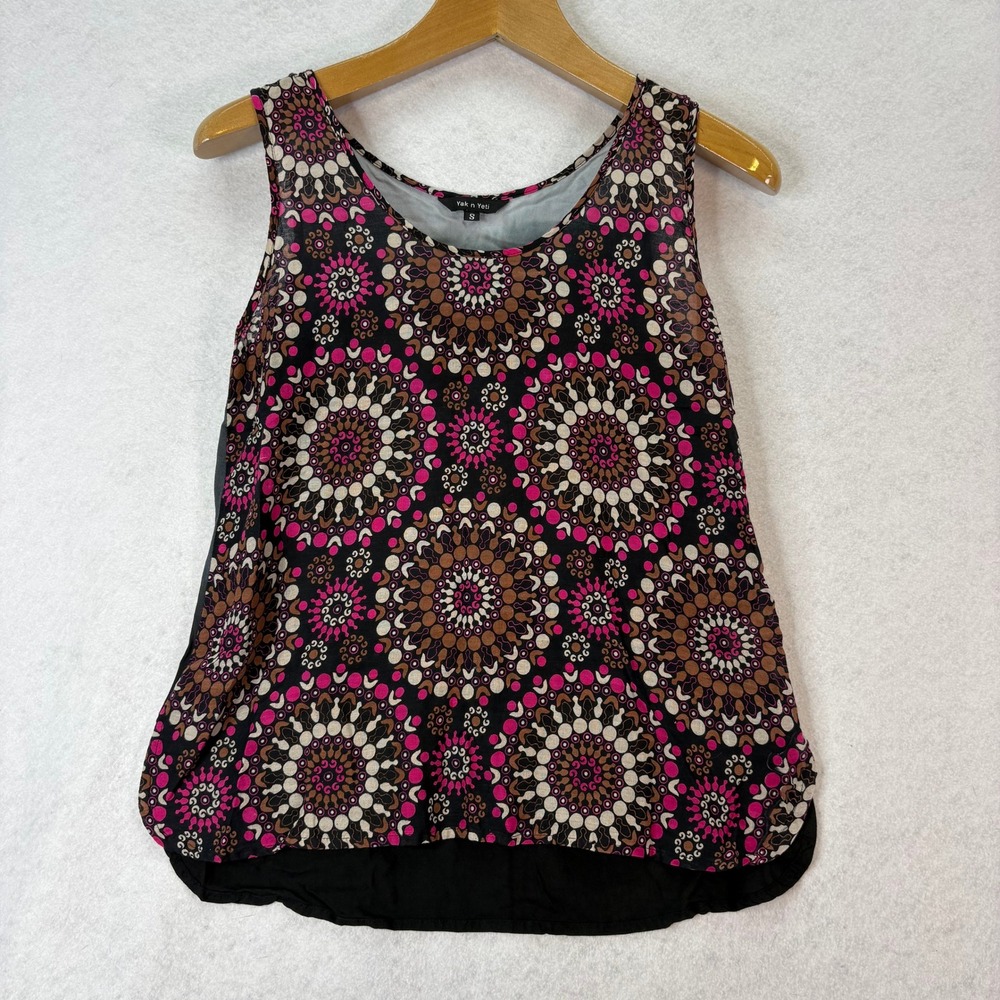 Yak n Yeti Mandala Ombre Tank Top Pink Brown Womens S Boho Festival Lightweight